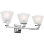 25.25 inch 3 Light Polished Chrome Bathroom Vanity light fixture with Satin Glass Shade-Lighting LumensBath/Vanity