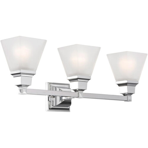 25.25 inch 3 Light Polished Chrome Bathroom Vanity light fixture with Satin Glass Shade-Lighting LumensBath/Vanity