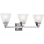 25.25 inch 3 Light Polished Chrome Bathroom Vanity light fixture with Satin Glass Shade-Lighting LumensBath/Vanity