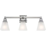 25.25 inch 3 Light Polished Chrome Bathroom Vanity light fixture with Satin Glass Shade-Lighting LumensBath/Vanity