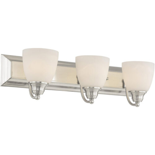 24 inch 3 Light Bronze Bathroom Vanity light fixture with Hand Blown Satin Opal White Glass Shade-Lighting LumensBath/Flush Mounts