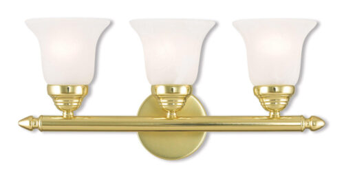 19 inch 3 Light Polished Brass Bathroom Vanity light fixture with White Alabaster Glass Shade-Lighting LumensBath/Vanity