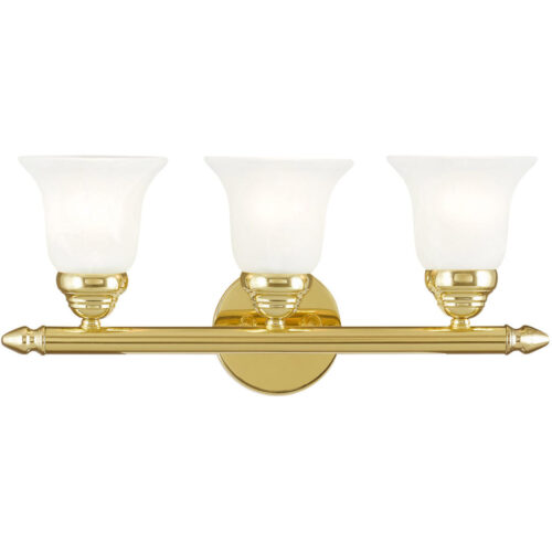 19 inch 3 Light Polished Brass Bathroom Vanity light fixture with White Alabaster Glass Shade-Lighting LumensBath/Vanity