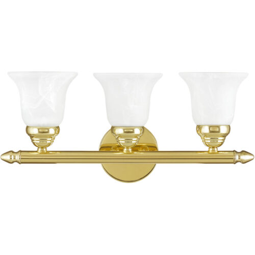 19 inch 3 Light Polished Brass Bathroom Vanity light fixture with White Alabaster Glass Shade-Lighting LumensBath/Vanity