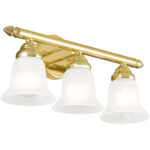 19 inch 3 Light Polished Brass Bathroom Vanity light fixture with White Alabaster Glass Shade-Lighting LumensBath/Vanity