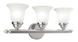 19 inch 3 Light Polished Chrome Bathroom Vanity light fixture with White Alabaster Glass Shade-Lighting LumensBath/Vanity