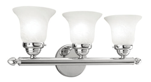 19 inch 3 Light Polished Chrome Bathroom Vanity light fixture with White Alabaster Glass Shade-Lighting LumensBath/Vanity