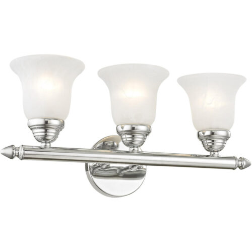 19 inch 3 Light Polished Chrome Bathroom Vanity light fixture with White Alabaster Glass Shade-Lighting LumensBath/Vanity