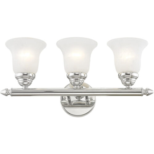 19 inch 3 Light Polished Chrome Bathroom Vanity light fixture with White Alabaster Glass Shade-Lighting LumensBath/Vanity