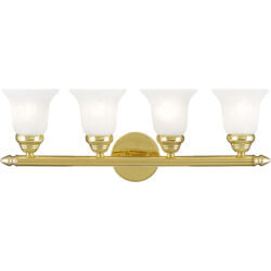 24 inch 4 Light Polished Brass Bathroom Vanity light fixture with White Alabaster Glass Shade-Lighting LumensBath/Vanity