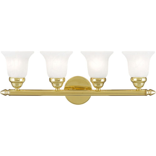 24 inch 4 Light Polished Brass Bathroom Vanity light fixture with White Alabaster Glass Shade-Lighting LumensBath/Vanity