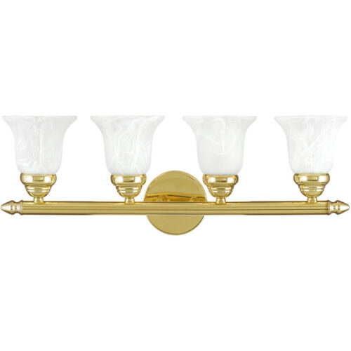 24 inch 4 Light Polished Brass Bathroom Vanity light fixture with White Alabaster Glass Shade-Lighting LumensBath/Vanity