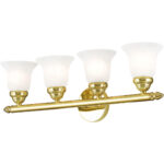 24 inch 4 Light Polished Brass Bathroom Vanity light fixture with White Alabaster Glass Shade-Lighting LumensBath/Vanity