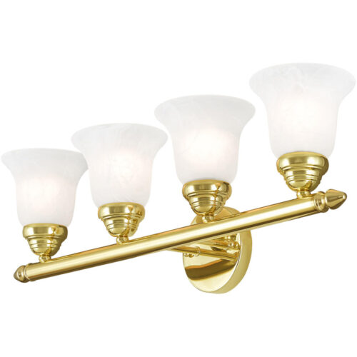 24 inch 4 Light Polished Brass Bathroom Vanity light fixture with White Alabaster Glass Shade-Lighting LumensBath/Vanity