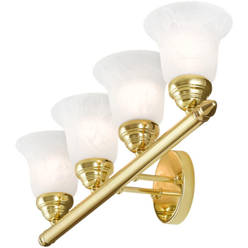 24 inch 4 Light Polished Brass Bathroom Vanity light fixture with White Alabaster Glass Shade-Lighting LumensBath/Vanity