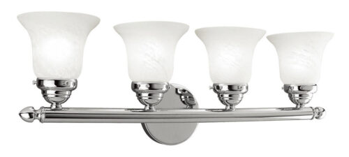 24 inch 4 Light Polished Chrome Bathroom Vanity light fixture with White Alabaster Glass Shade-Lighting LumensBath/Vanity