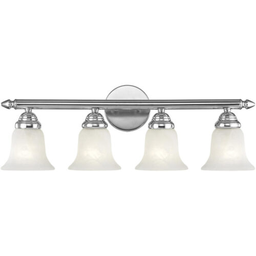 24 inch 4 Light Polished Chrome Bathroom Vanity light fixture with White Alabaster Glass Shade-Lighting LumensBath/Vanity