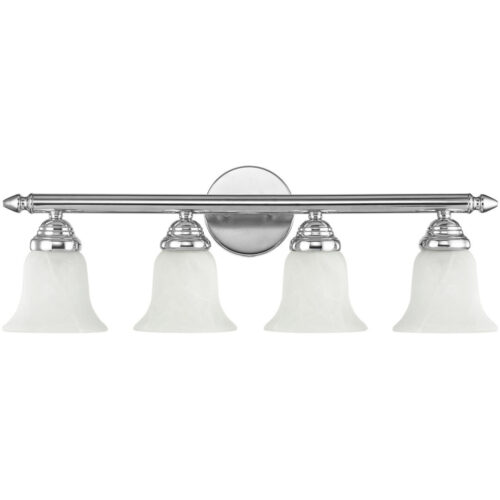 24 inch 4 Light Polished Chrome Bathroom Vanity light fixture with White Alabaster Glass Shade-Lighting LumensBath/Vanity