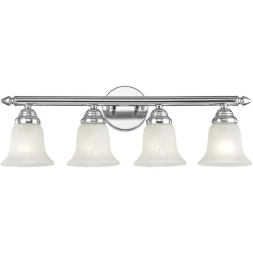 24 inch 4 Light Polished Chrome Bathroom Vanity light fixture with White Alabaster Glass Shade-Lighting LumensBath/Vanity