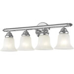 24 inch 4 Light Polished Chrome Bathroom Vanity light fixture with White Alabaster Glass Shade-Lighting LumensBath/Vanity