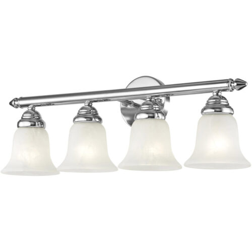 24 inch 4 Light Polished Chrome Bathroom Vanity light fixture with White Alabaster Glass Shade-Lighting LumensBath/Vanity