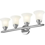 24 inch 4 Light Polished Chrome Bathroom Vanity light fixture with White Alabaster Glass Shade-Lighting LumensBath/Vanity