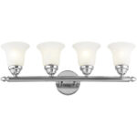 24 inch 4 Light Polished Chrome Bathroom Vanity light fixture with White Alabaster Glass Shade-Lighting LumensBath/Vanity