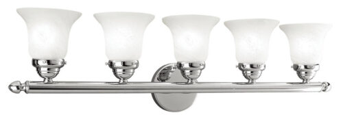 32 inch 5 Light Polished Chrome Bathroom Vanity light fixture with White Alabaster Glass Shade-Lighting LumensBath/Vanity