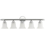 32 inch 5 Light Polished Chrome Bathroom Vanity light fixture with White Alabaster Glass Shade-Lighting LumensBath/Vanity