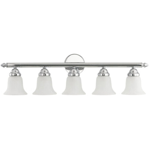 32 inch 5 Light Polished Chrome Bathroom Vanity light fixture with White Alabaster Glass Shade-Lighting LumensBath/Vanity