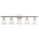 32 inch 5 Light Polished Chrome Bathroom Vanity light fixture with White Alabaster Glass Shade-Lighting LumensBath/Vanity