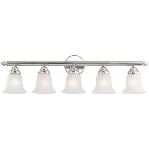 32 inch 5 Light Polished Chrome Bathroom Vanity light fixture with White Alabaster Glass Shade-Lighting LumensBath/Vanity