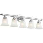 32 inch 5 Light Polished Chrome Bathroom Vanity light fixture with White Alabaster Glass Shade-Lighting LumensBath/Vanity