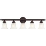 32 inch 5 Light Bronze Bathroom Vanity light fixture with White Alabaster Glass Shade-Lighting LumensBath/Vanity