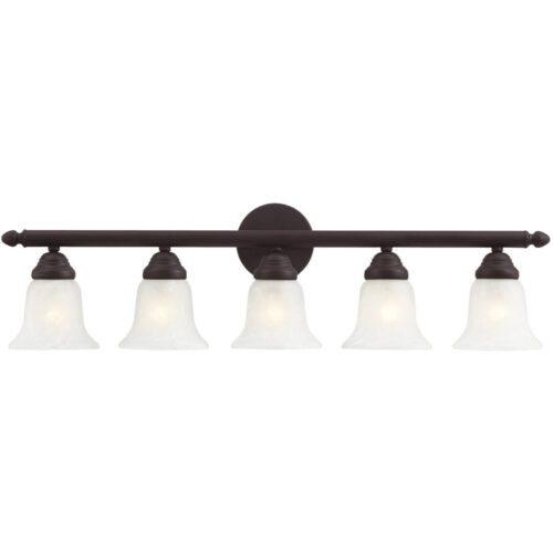 32 inch 5 Light Bronze Bathroom Vanity light fixture with White Alabaster Glass Shade-Lighting LumensBath/Vanity