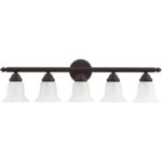 32 inch 5 Light Bronze Bathroom Vanity light fixture with White Alabaster Glass Shade-Lighting LumensBath/Vanity