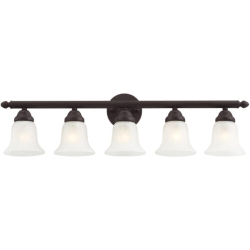 32 inch 5 Light Bronze Bathroom Vanity light fixture with White Alabaster Glass Shade-Lighting LumensBath/Vanity