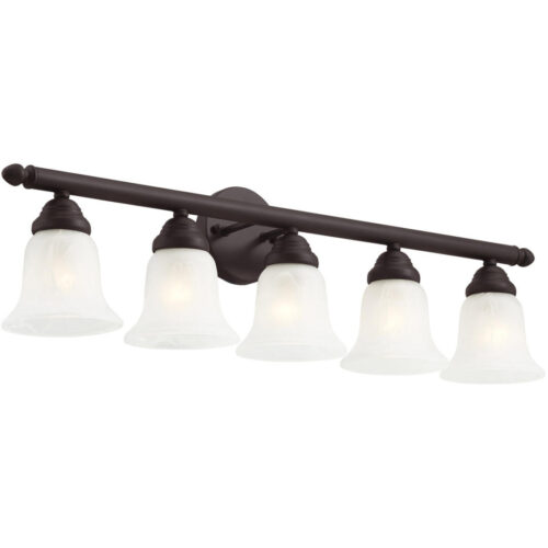 32 inch 5 Light Bronze Bathroom Vanity light fixture with White Alabaster Glass Shade-Lighting LumensBath/Vanity