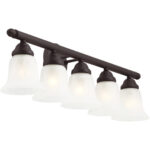 32 inch 5 Light Bronze Bathroom Vanity light fixture with White Alabaster Glass Shade-Lighting LumensBath/Vanity