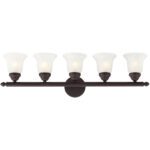 32 inch 5 Light Bronze Bathroom Vanity light fixture with White Alabaster Glass Shade-Lighting LumensBath/Vanity