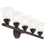 32 inch 5 Light Bronze Bathroom Vanity light fixture with White Alabaster Glass Shade-Lighting LumensBath/Vanity