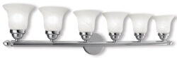 48 inch 6 Light Polished Chrome Bathroom Vanity light fixture with White Alabaster Glass Shade-Lighting LumensBath/Vanity