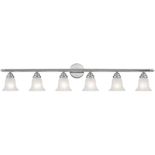 48 inch 6 Light Polished Chrome Bathroom Vanity light fixture with White Alabaster Glass Shade-Lighting LumensBath/Vanity