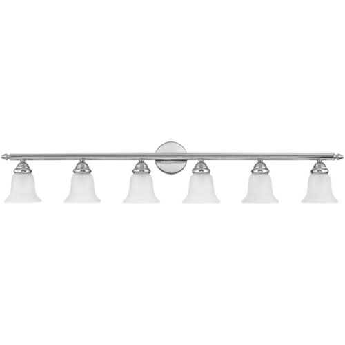 48 inch 6 Light Polished Chrome Bathroom Vanity light fixture with White Alabaster Glass Shade-Lighting LumensBath/Vanity