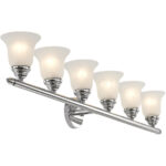 48 inch 6 Light Polished Chrome Bathroom Vanity light fixture with White Alabaster Glass Shade-Lighting LumensBath/Vanity