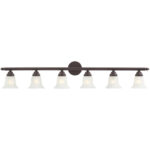 48 inch 6 Light Bronze Bathroom Vanity light fixture with White Alabaster Glass Shade-Lighting LumensBath/Vanity