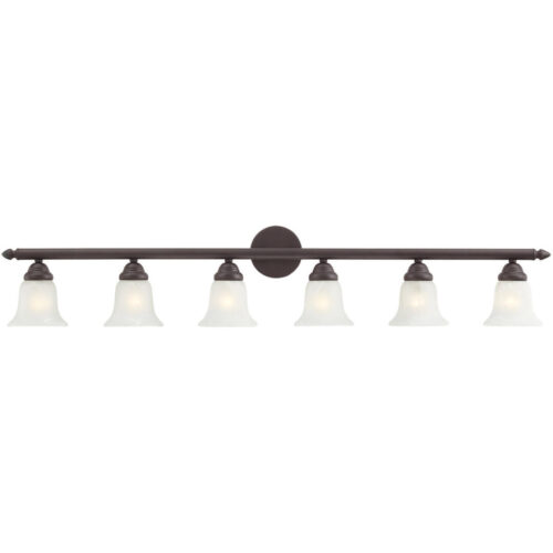 48 inch 6 Light Bronze Bathroom Vanity light fixture with White Alabaster Glass Shade-Lighting LumensBath/Vanity