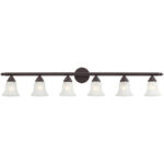 48 inch 6 Light Bronze Bathroom Vanity light fixture with White Alabaster Glass Shade-Lighting LumensBath/Vanity