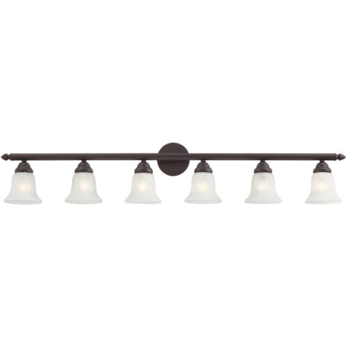 48 inch 6 Light Bronze Bathroom Vanity light fixture with White Alabaster Glass Shade-Lighting LumensBath/Vanity