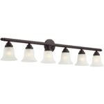 48 inch 6 Light Bronze Bathroom Vanity light fixture with White Alabaster Glass Shade-Lighting LumensBath/Vanity